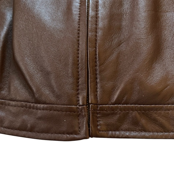 Bradley Bayou Brown Leather Jacket Sz M Zip Front, pleat/stitching detail - Picture 14 of 14